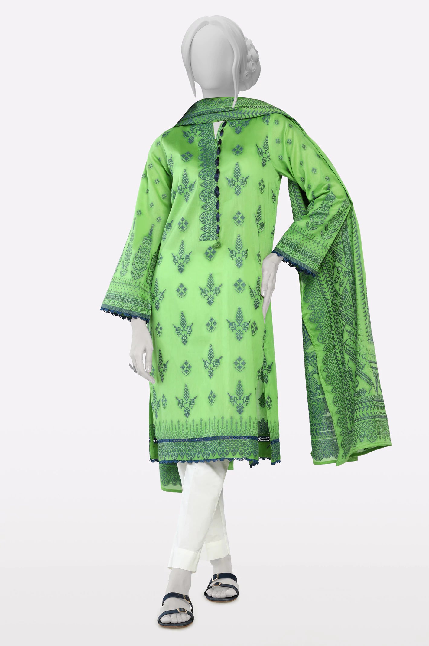 Green Jacquard Stylised Kurti With Dupatta