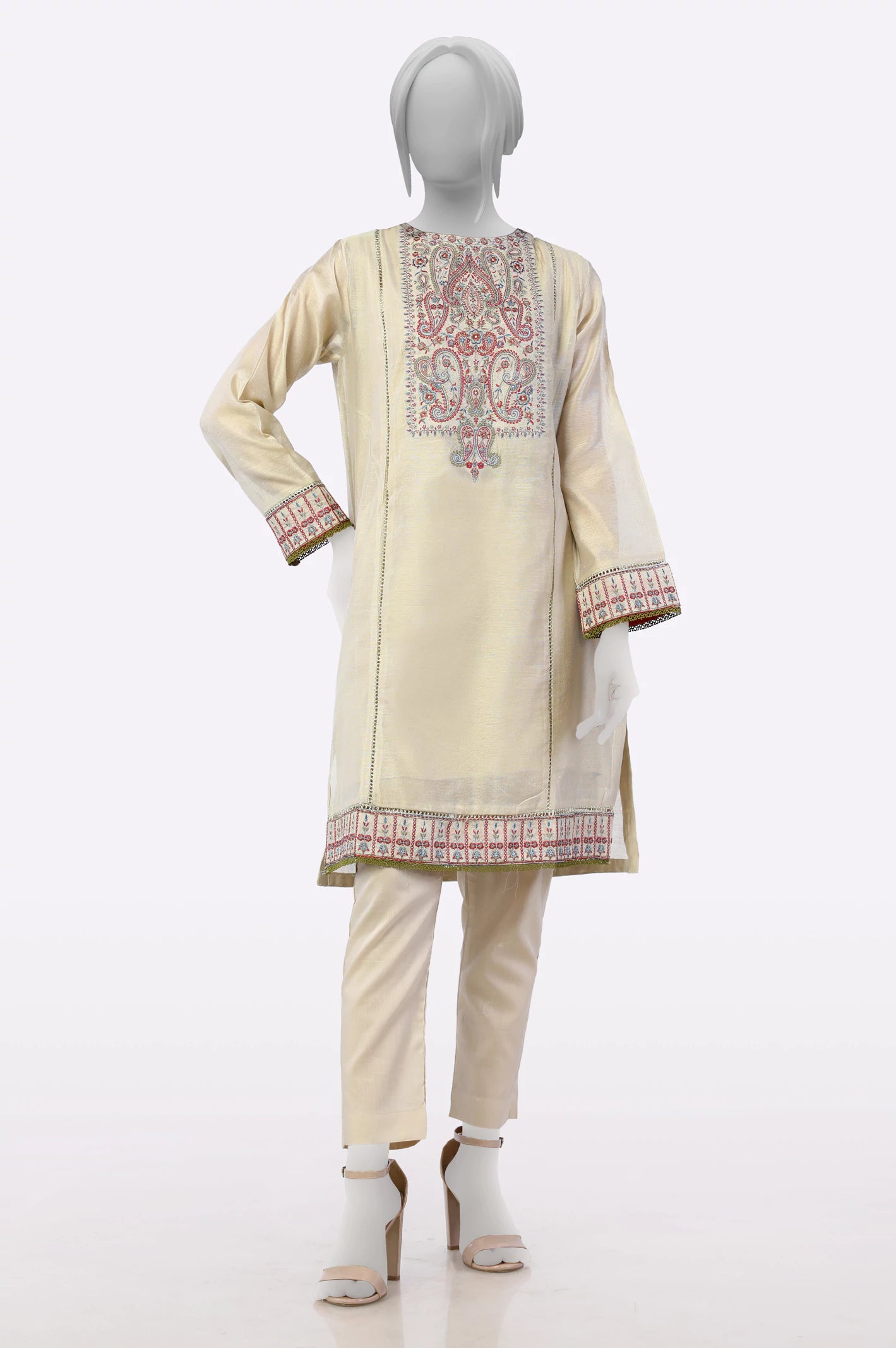 Cream Embroidered Kurti