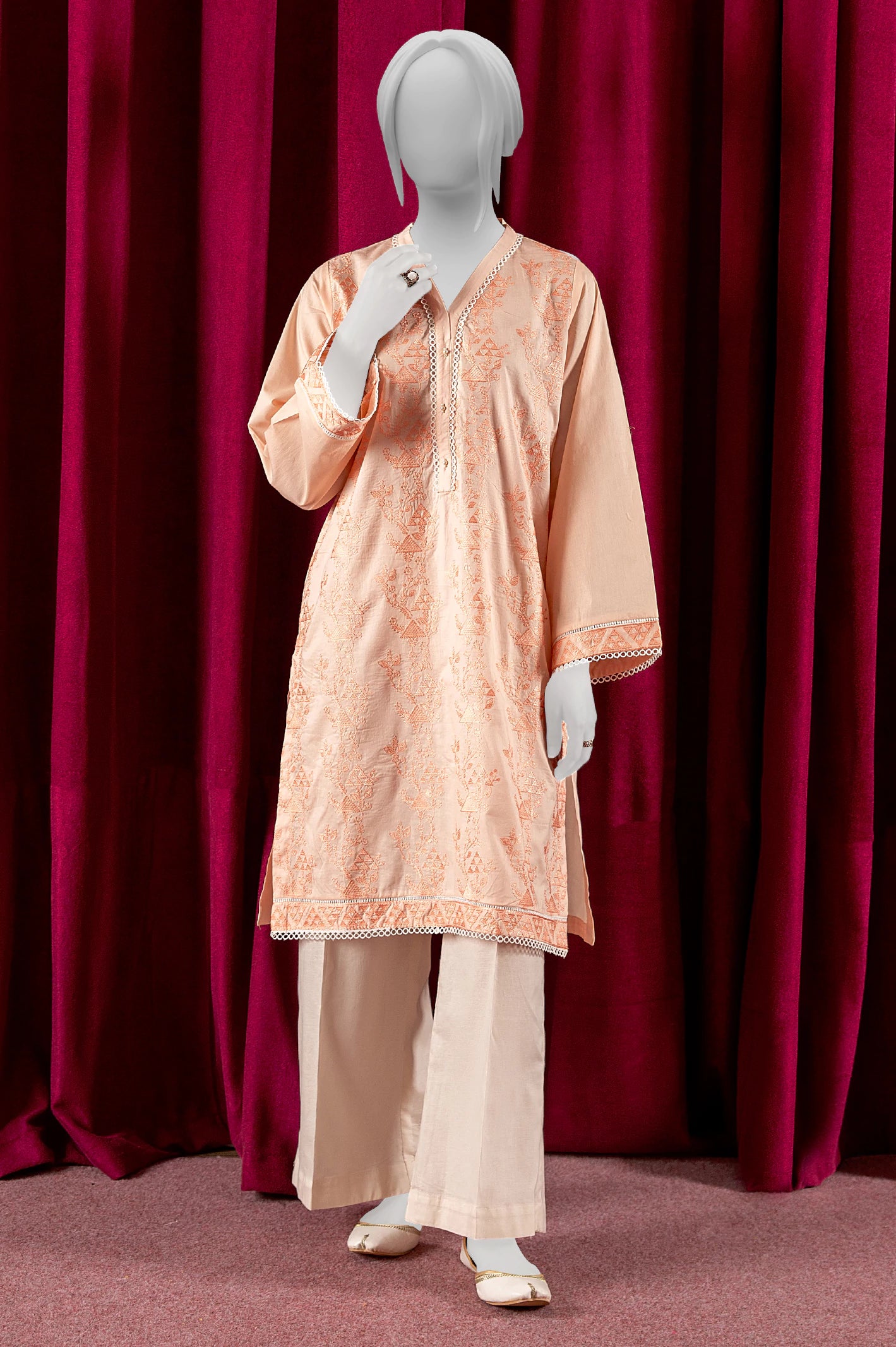 Peach Embroidered Kurti