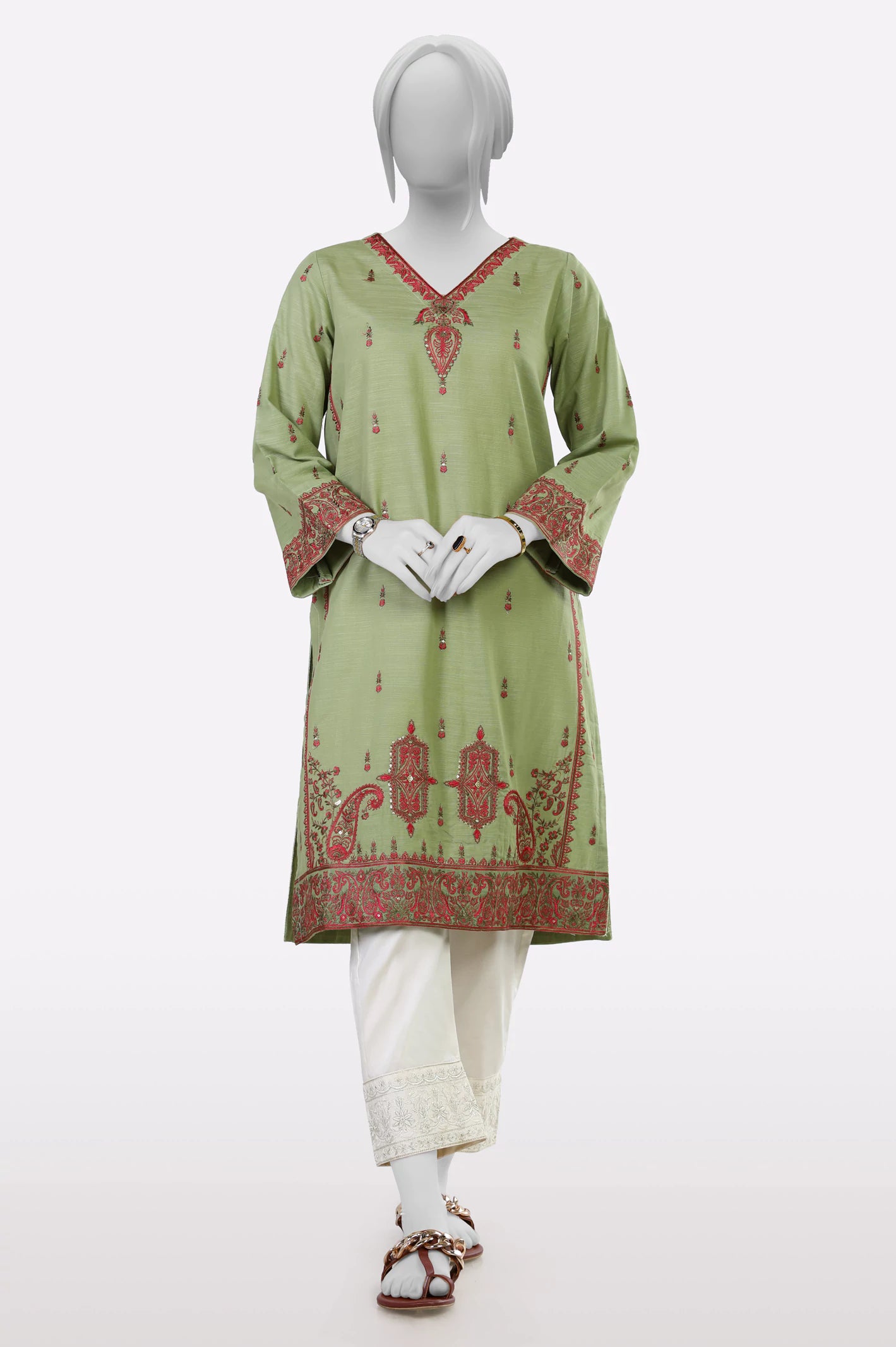 Light Green Embroidered Kurti