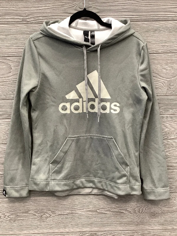 Athletic Sweatshirt Hoodie By Adidas In Grey, Size: M