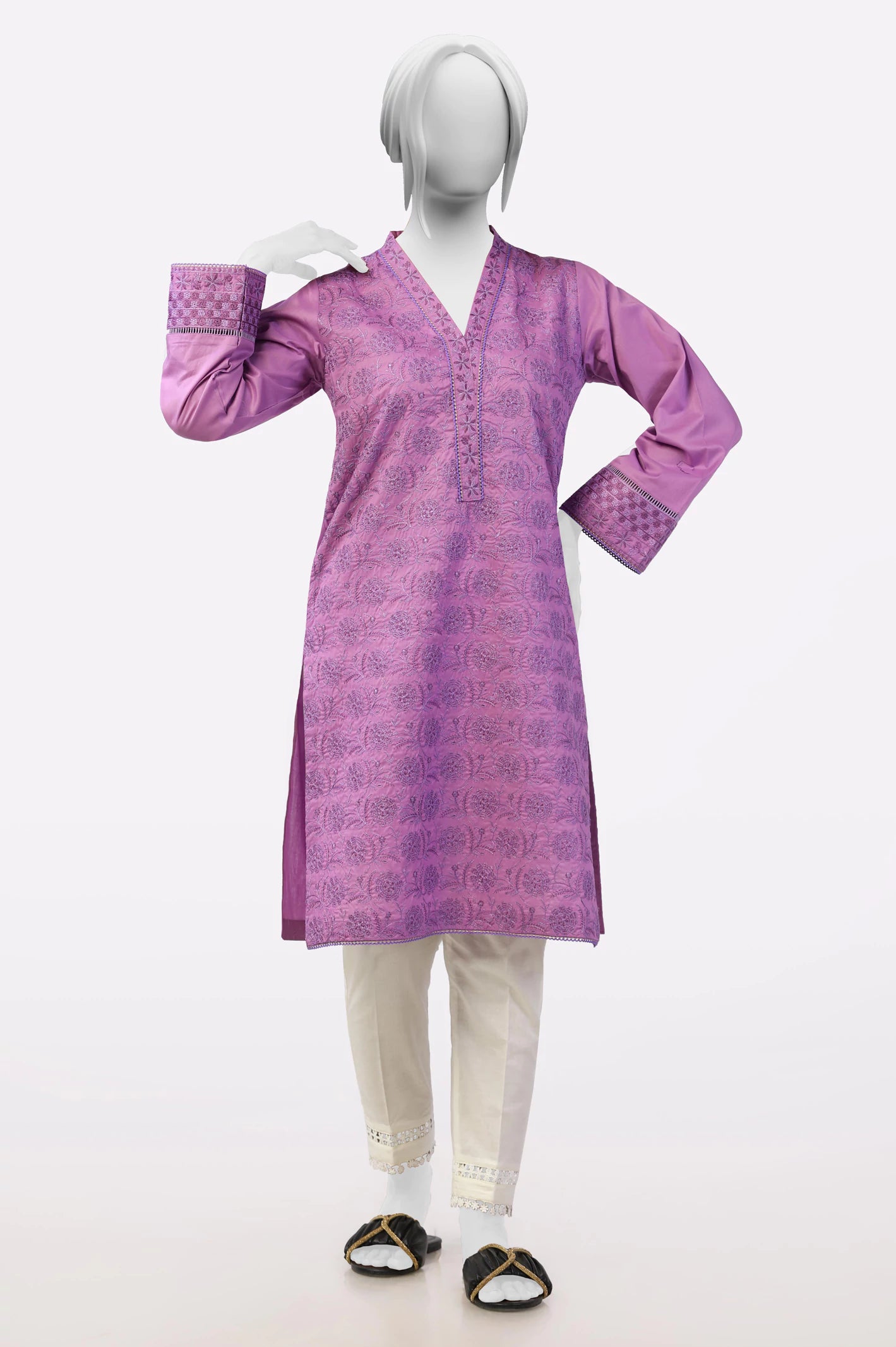 Purple Embroidered Kurti