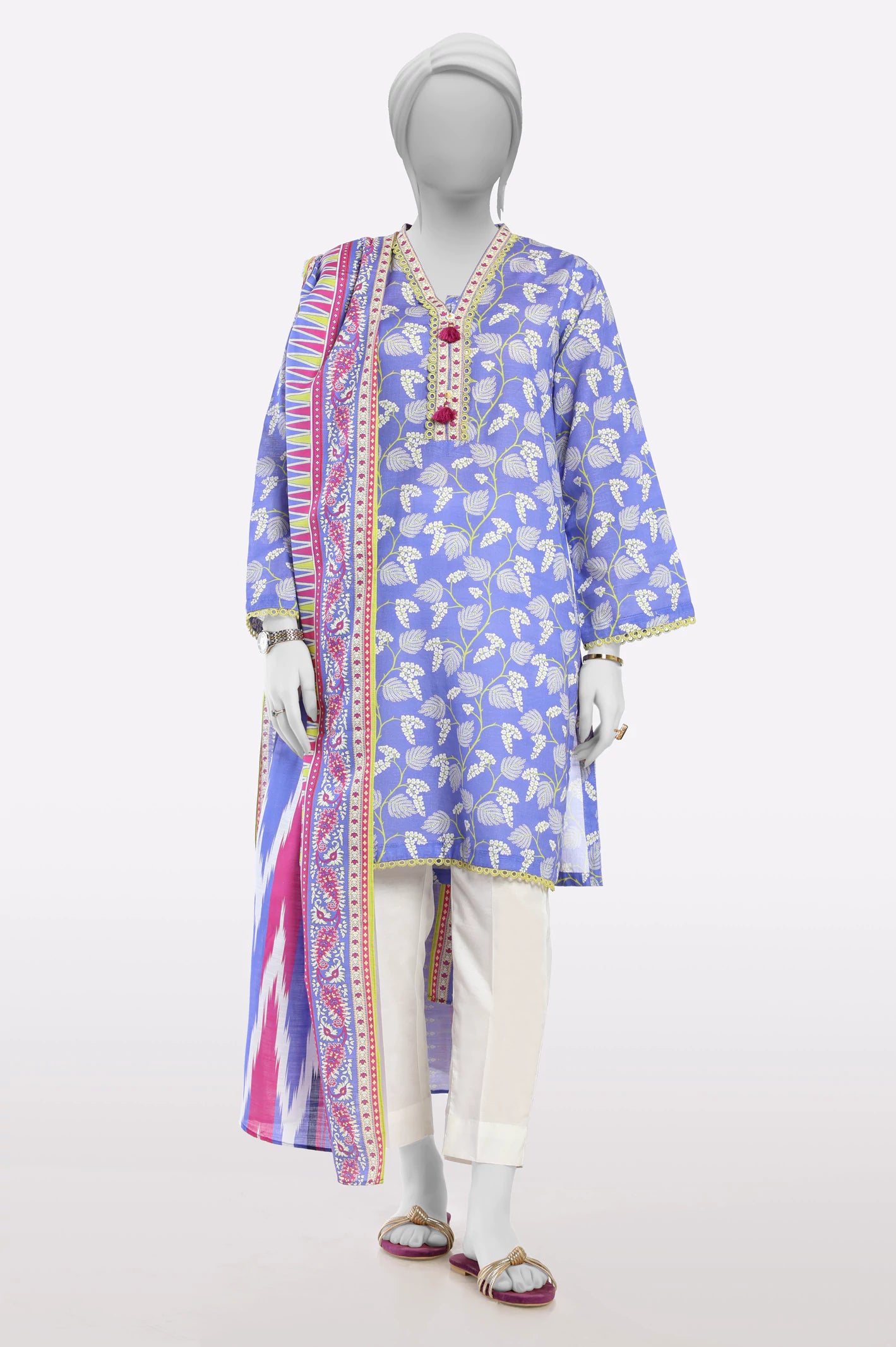 Blue Printed Kurti With Dupatta