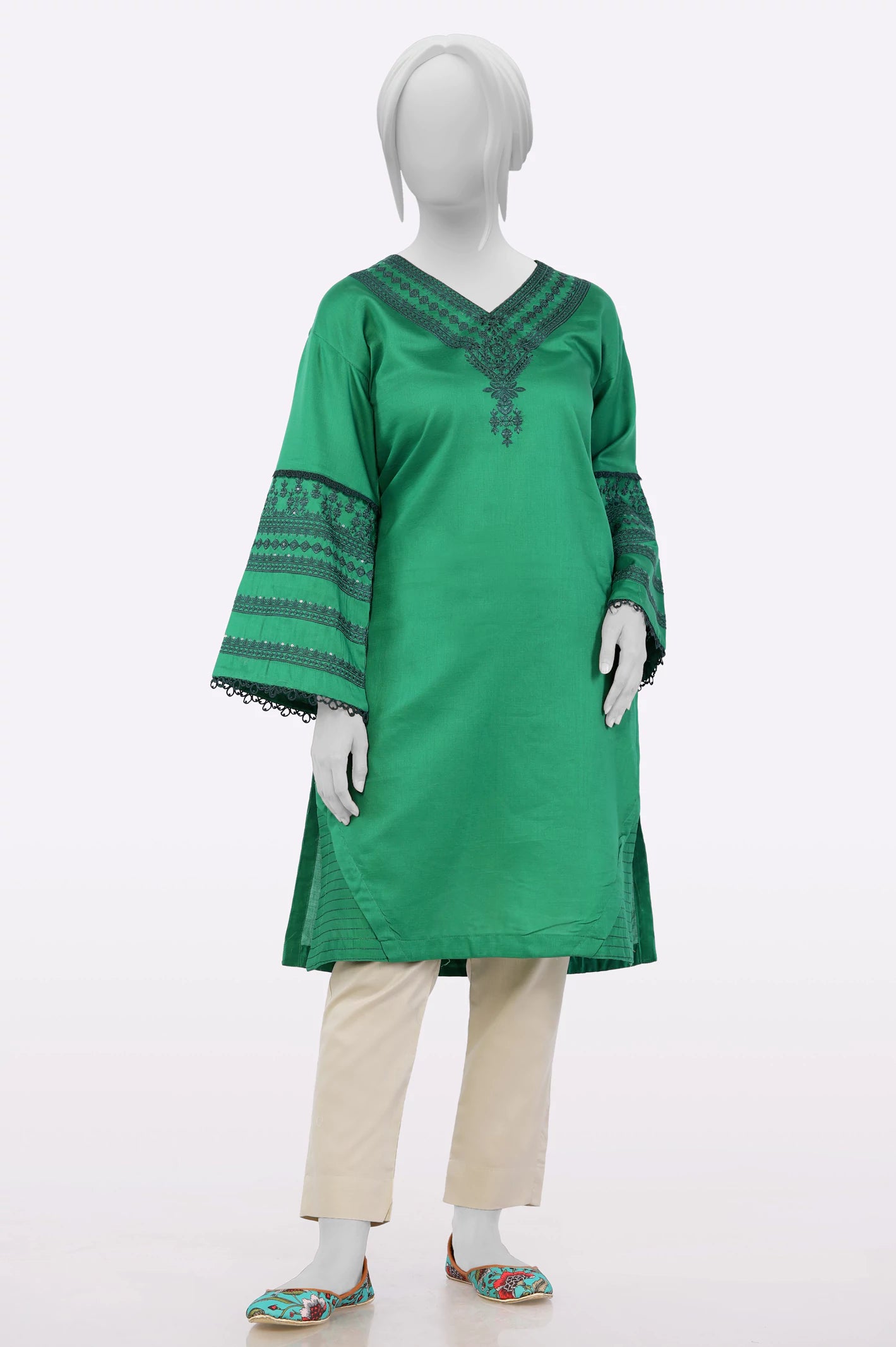 Dark Green Embroidered Ready To Wear Kurti