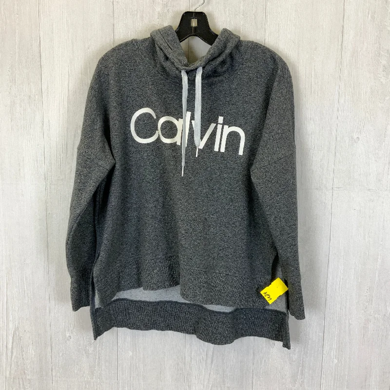 Sweatshirt Hoodie By Calvin Klein In Grey, Size: L