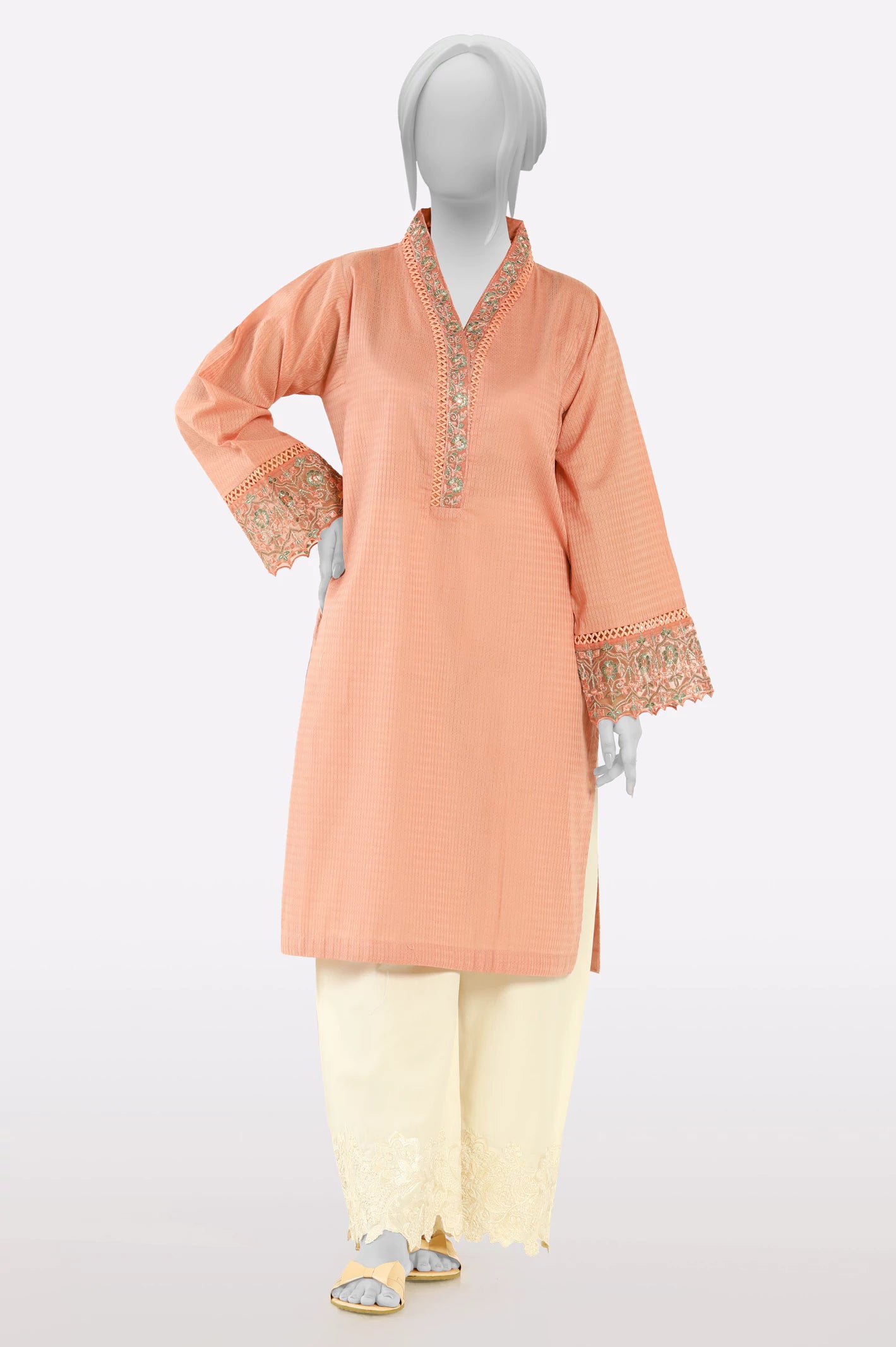 Peach Embroidered Kurti