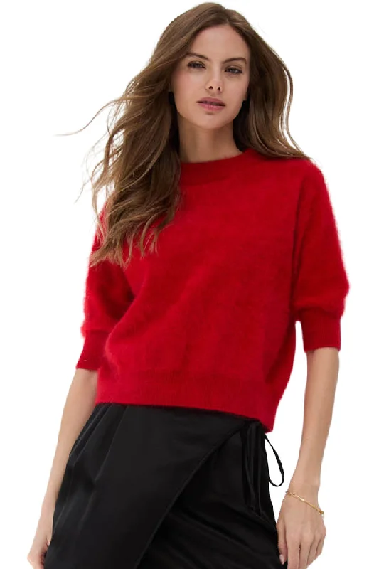 Autumn Cashmere Brushed Elbow Sleeve Boxy Crew in Red Alert