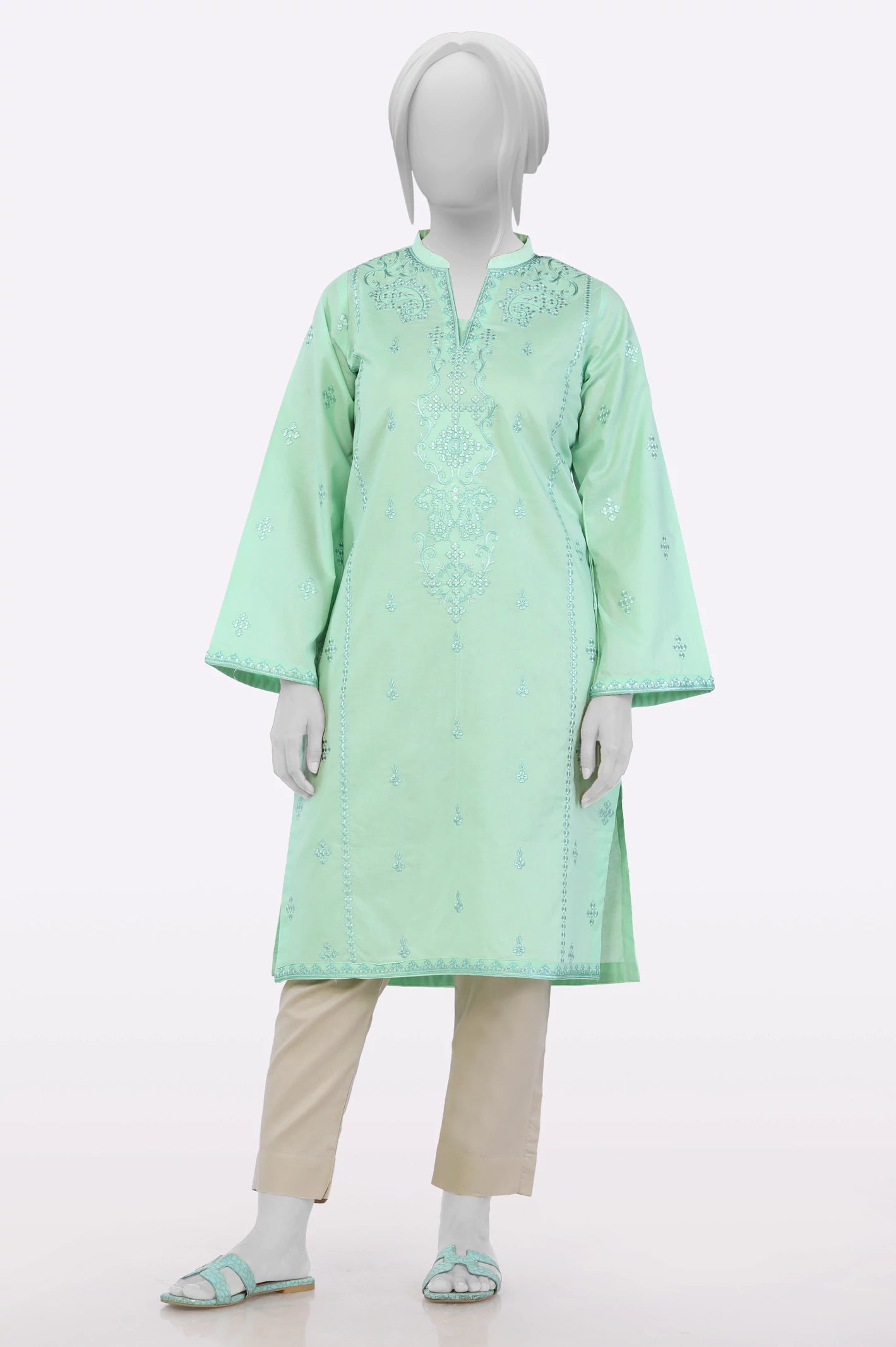 Green Embroidered Ready To Wear Kurti