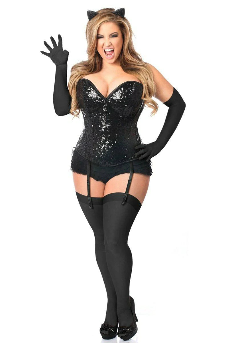 Top Drawer 4 PC Sequin Black Cat Corset Costume