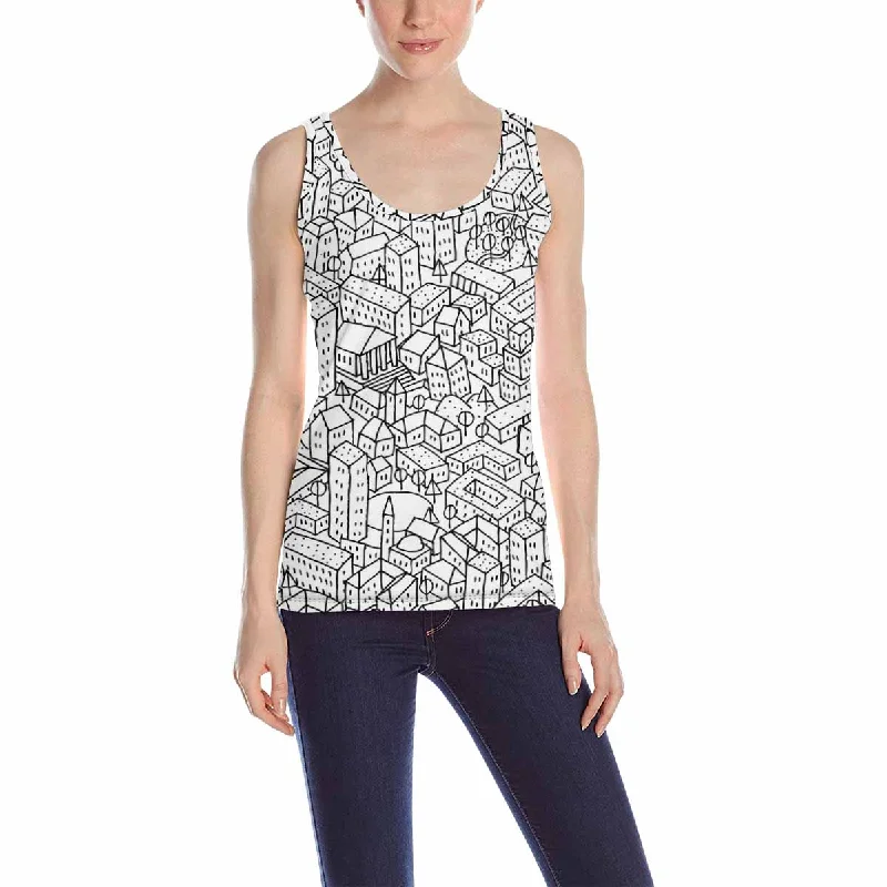 Women's Tank Top print with graphic line city pattern