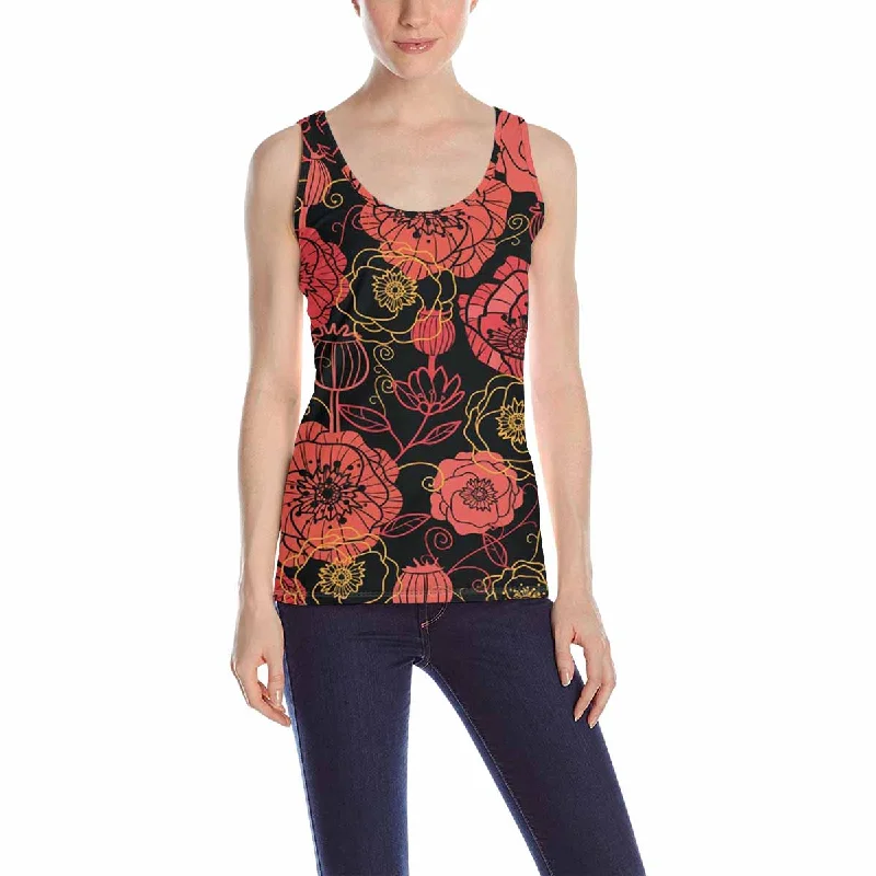 Women's Tank Top print with Red and black poppy flowers pattern