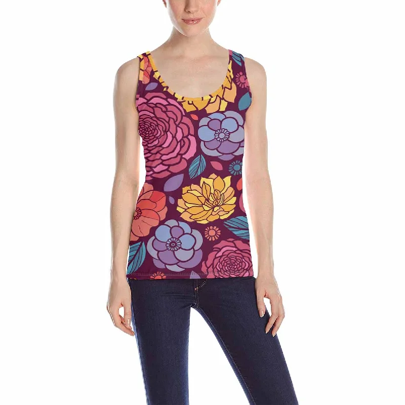 Women's Tank Top print with Summer flowers pattern