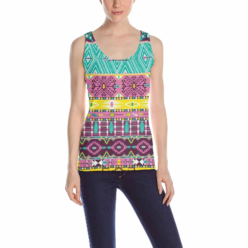 Women's Tank Top print with colorful Aztec geometric pattern