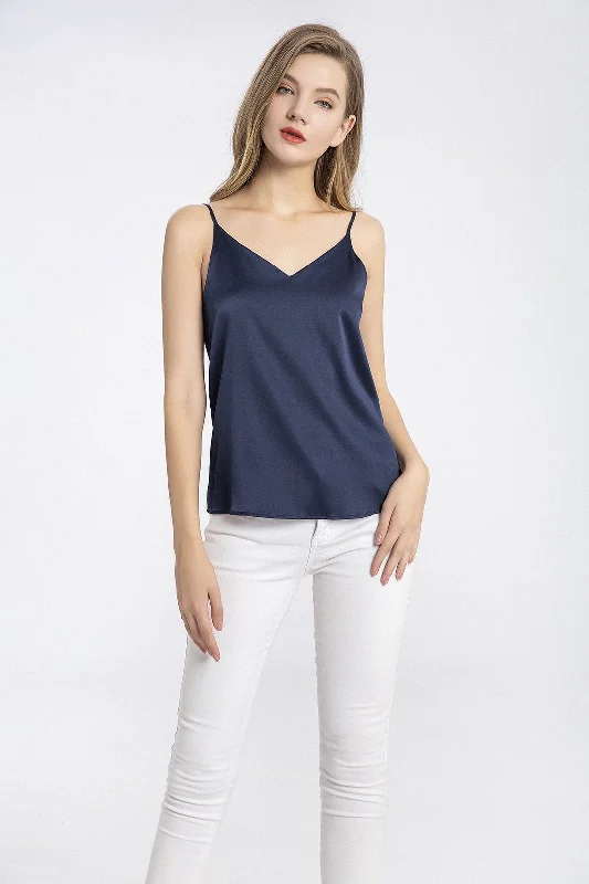 100% Premium Mulberry Silk Cami Top with Gift Box- Navy Blue