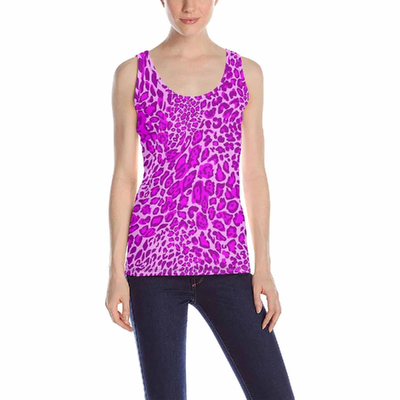 Women's Tank Top print with purple leopard skin pattern