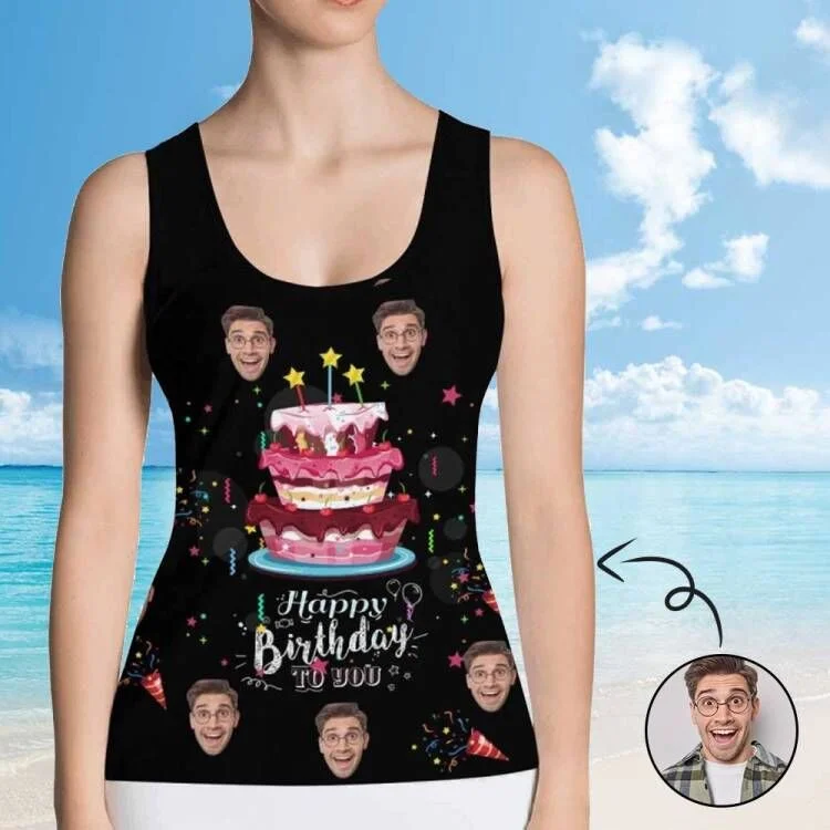 Custom Face Happy Birthday Women's All Over Print Tank Top