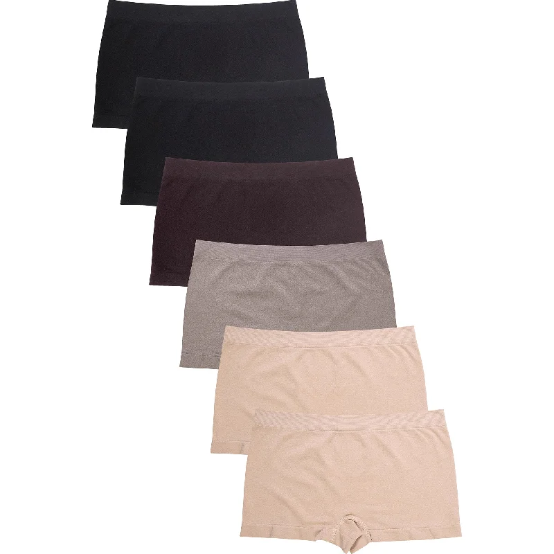 PACK OF 6 SOFRA WOMEN'S PLUS SEAMLESS SOLID BOYSHORTS IN NEUTRAL COLORS (LP0250SBX1)