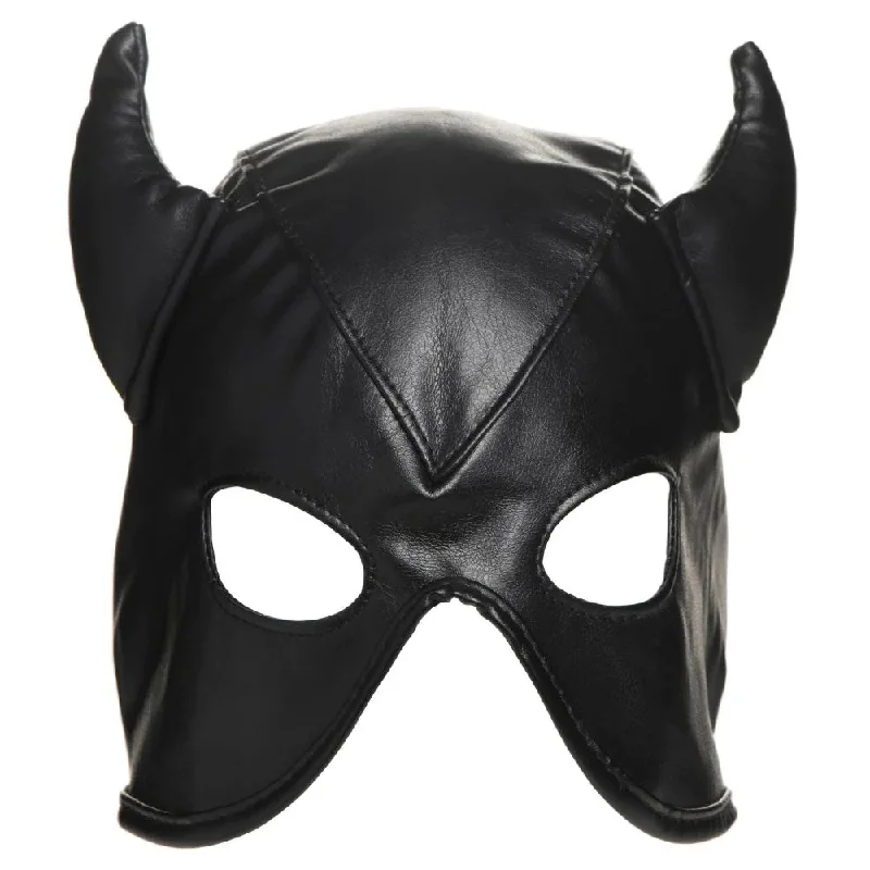 Dungeon Demon Bondage Hood With Horns - Black