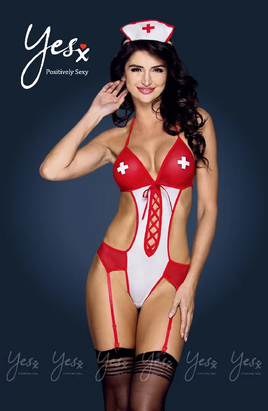 Yesx Yx171 3Pc Headpiece,Teddy & Stockings Red & White