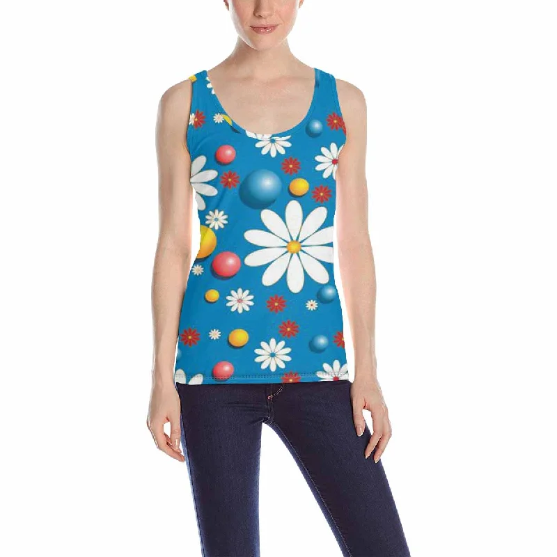 Women's Tank Top print with Gentle flowers little balls pattern