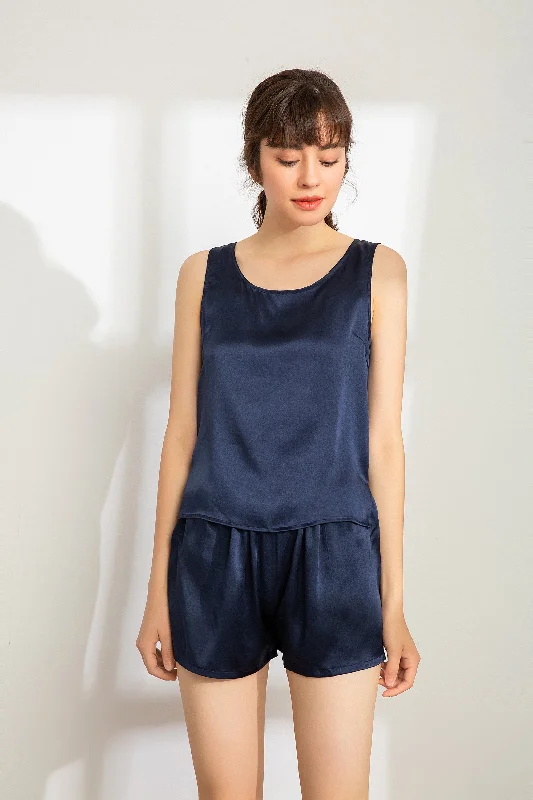 100% Mulberry Silk Tank (Tank only, Shorts not included) - Navy Blue