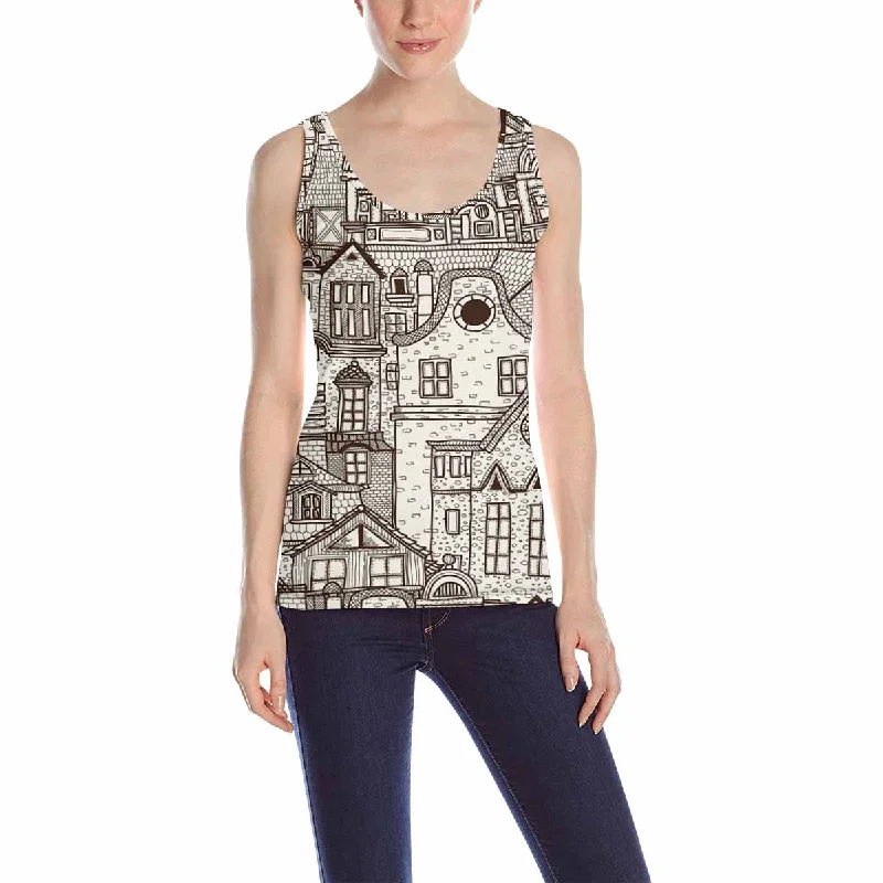 Women's Tank Top print with retro old town pattern