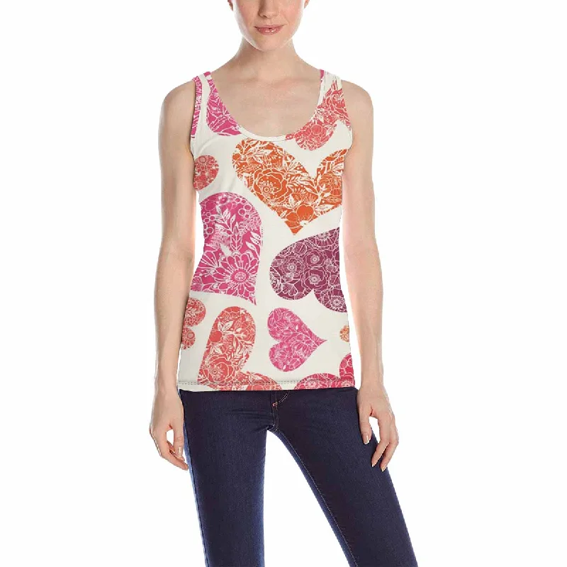 Women's Tank Top print with colorful Red Hearts pattern