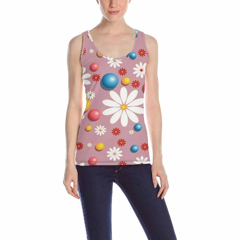 Women's Tank Top print with colorful flowers little balls pattern