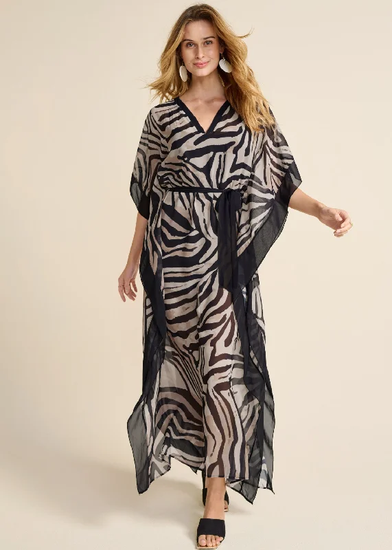 Animal Print Caftan Dress  - Black & Natural