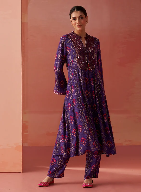 Sania Purple Printed Rayon Kurta Set