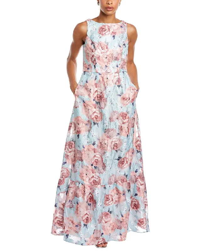 Aidan Mattox Boat Neck Jacquard A-Line Gown