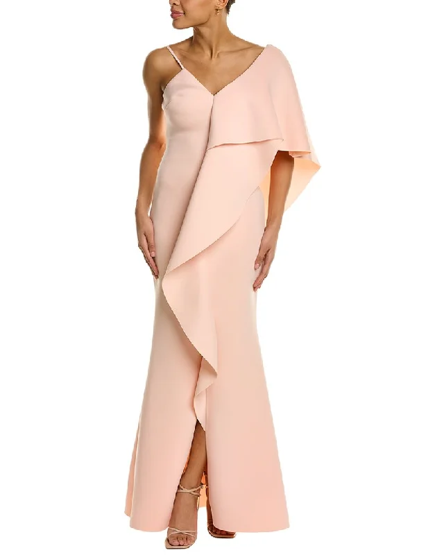 Badgley Mischka Scuba Ruffle Gown