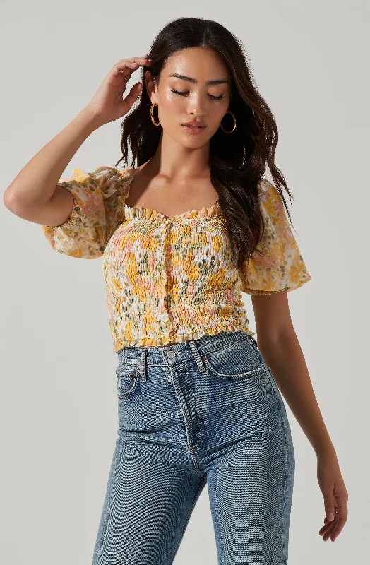 Floral Smocked Half Sleeve Top