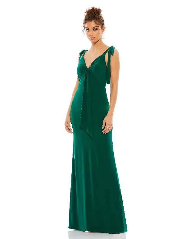 Jersey Low Back Bow Shoulder Gown