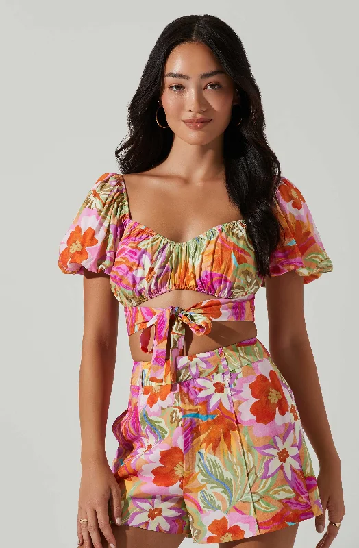 Kerry Floral Puff Sleeve Tie Waist Top