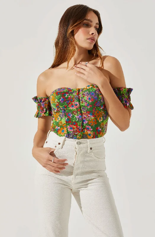 Off Shoulder Floral Ruffle Corset Top