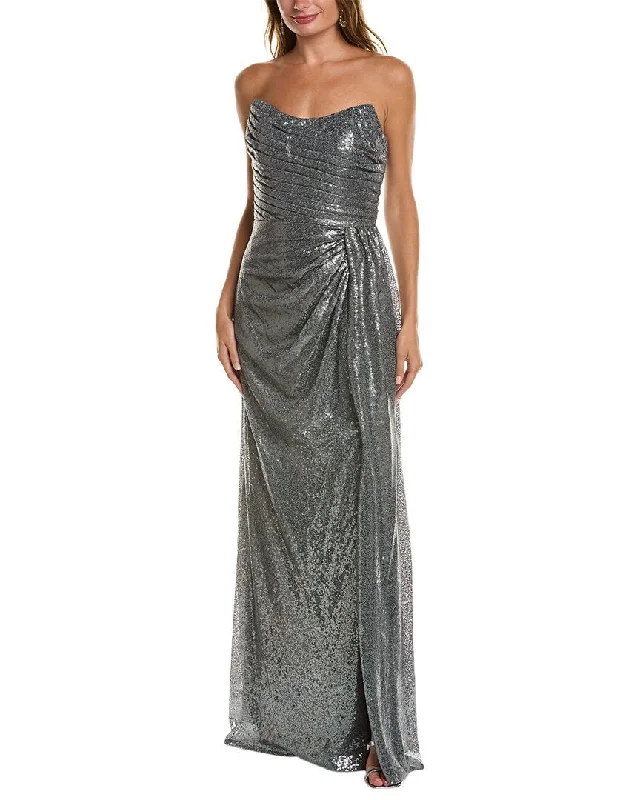 Rene Ruiz Strapless Sequin Draped Gown