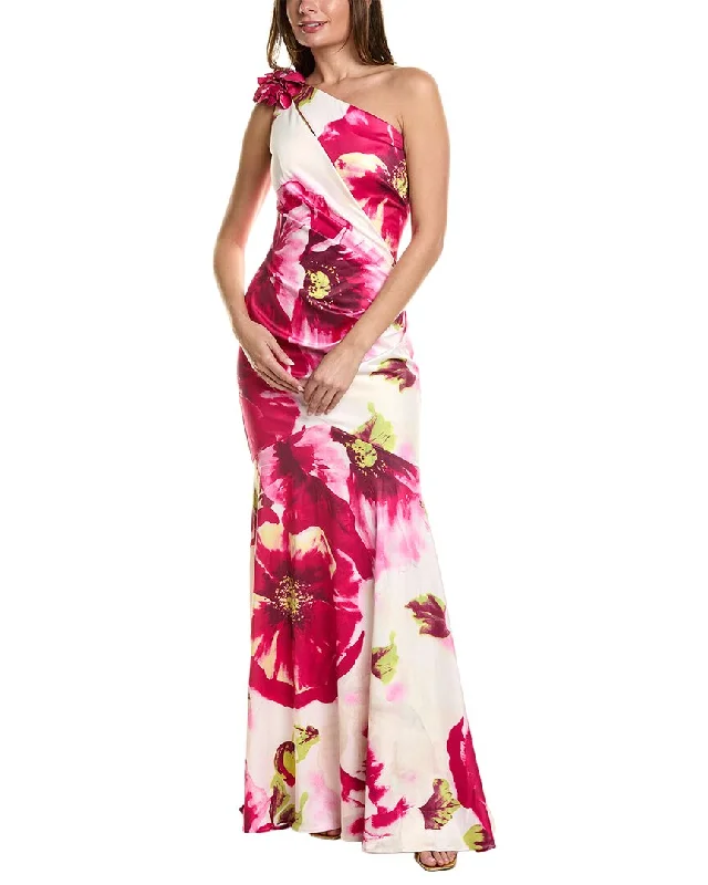 Rene Ruiz womens  One-Shoulder Floral Gown, 16, Pink