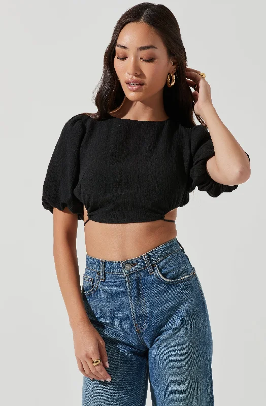 Simona Open Back Puff Sleeve Crop Top