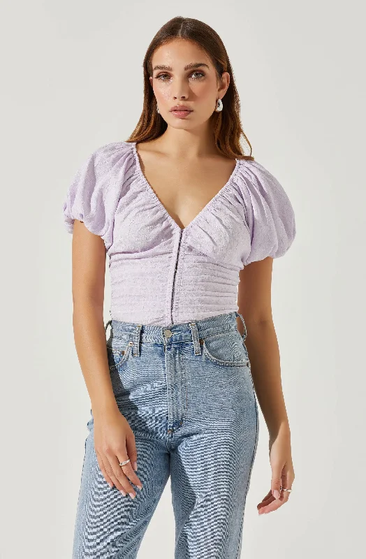 Tameka Textured Ruched Puff Sleeve Top