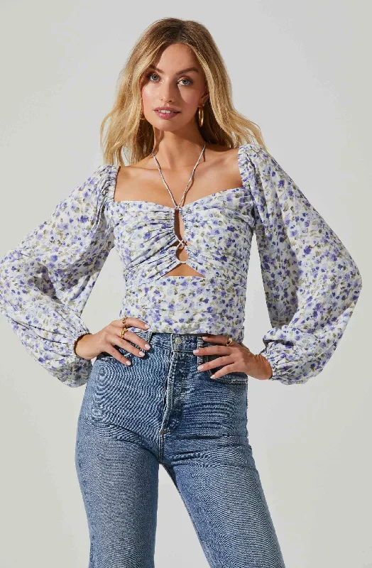 Tavira Floral Halter Neck Long Sleeve Top