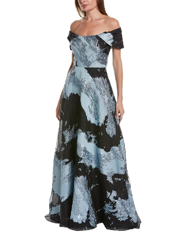 Teri Jon by Rickie Freeman Off-The-Shoulder Gown