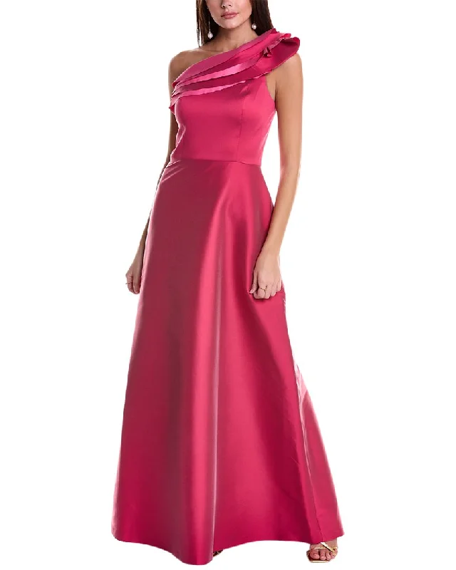 Teri Jon by Rickie Freeman One-Shoulder Gown