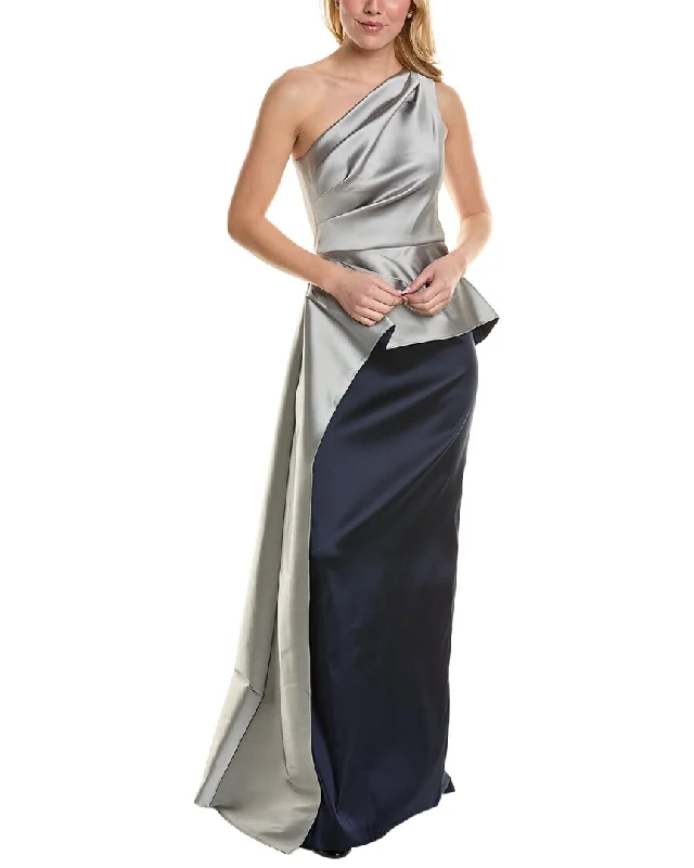 Teri Jon by Rickie Freeman One-Shoulder Gown