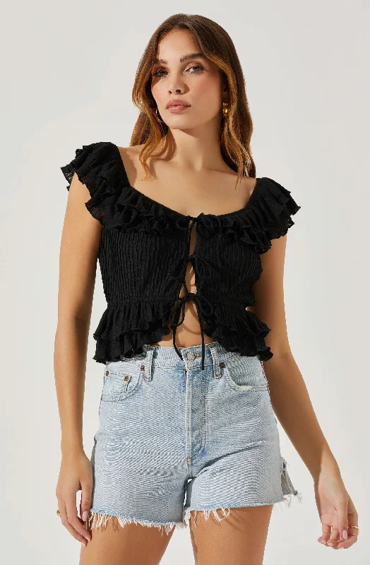 Tiered Ruffle Sleeve Tie Front Top