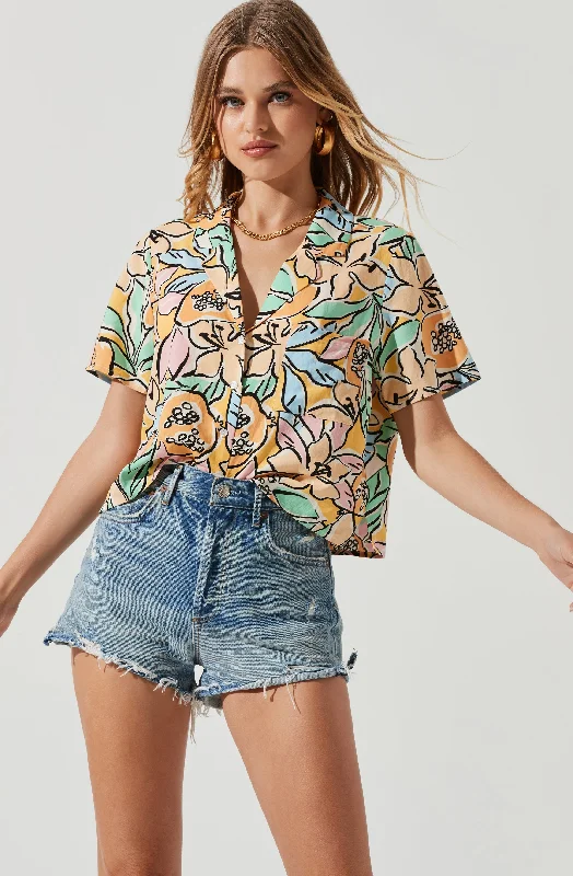 Tourist Tropical Print Short Sleeve Top