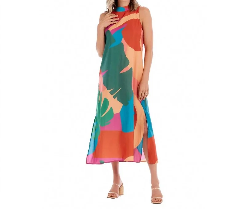 Annie Mock Neck Midi Dress in Multi