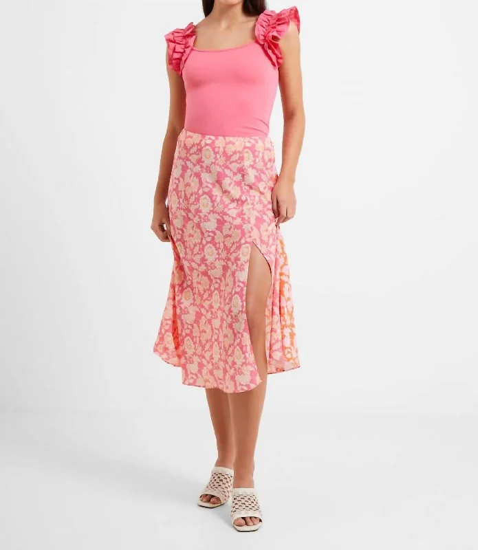 Cosette Verona Slip Midi Skirt In Camellia Rose/ Mandarin Orange