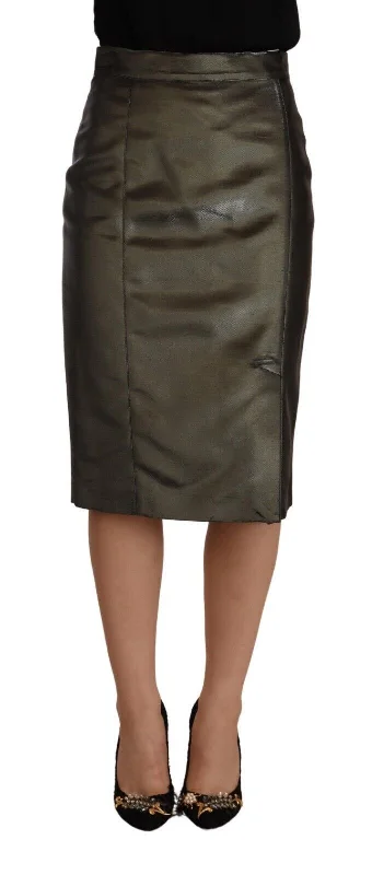 GF Ferre Metallic  High Waist Pencil Midi Women's Skirt