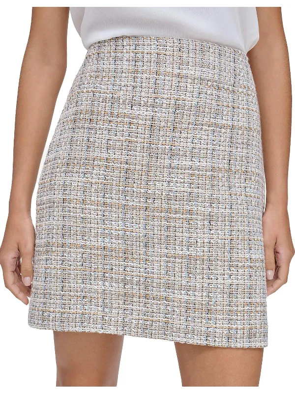 Petites Womens Tweed Fringe Pencil Skirt